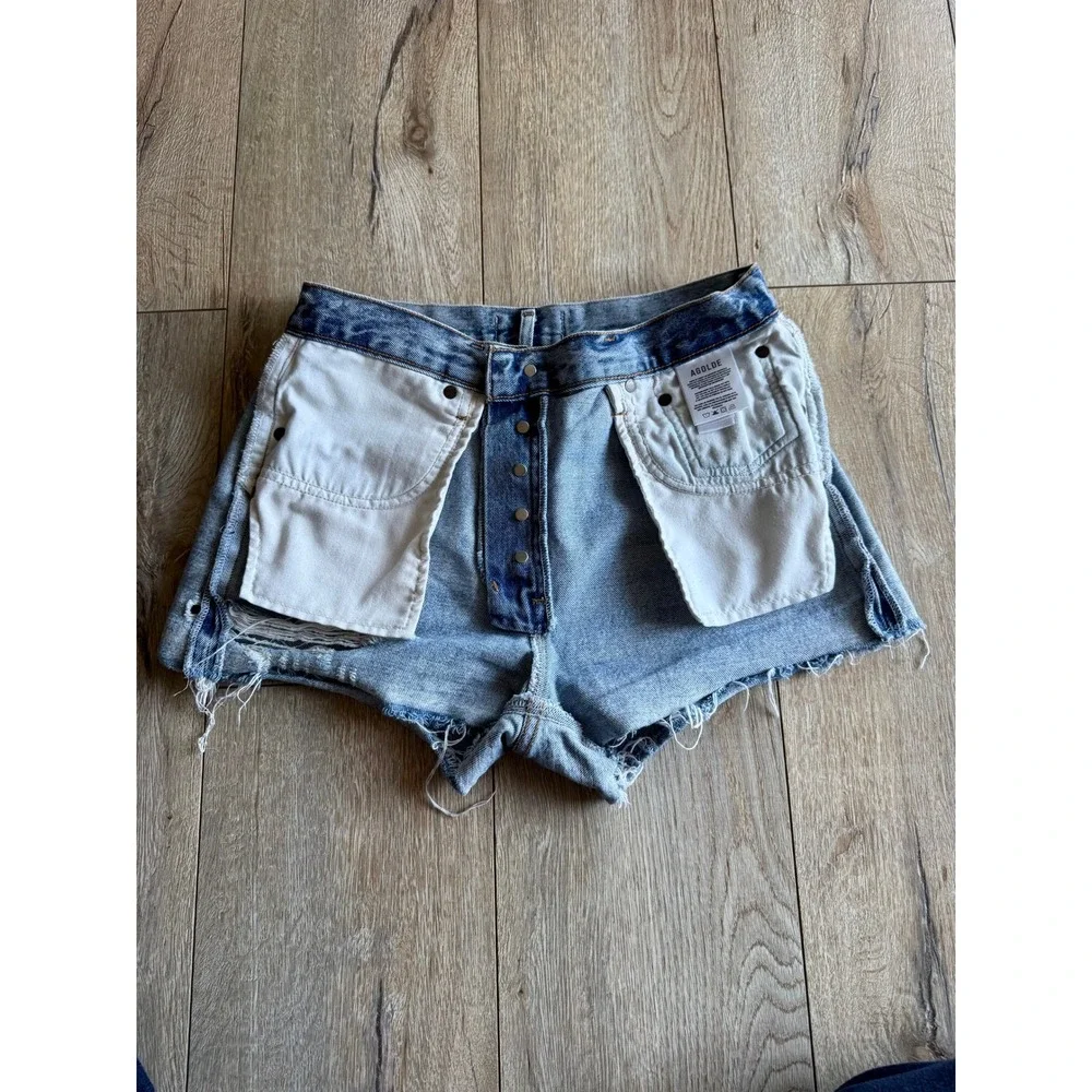 AGOLDE Parker Vintage Cotton Swapmeet Wash Distrssed Cut Off Jean Short Size 29